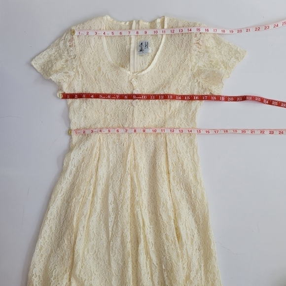 Vtg Cream Lace Midi Dress Cottagecore Boho Short Sleeve Romantic Wedding Size 10 - Picture 11 of 17